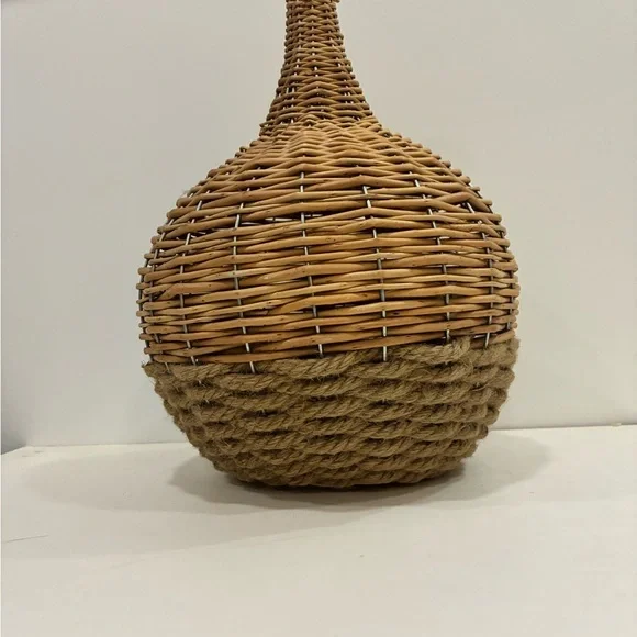 Rattan Rope and Wire Vase with Small Glass Bottle as a Vase in top for Flowers - Picture 6 of 13
